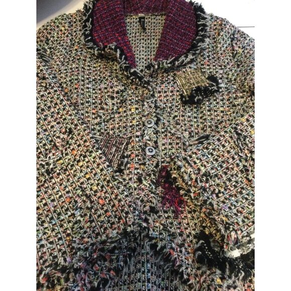 Dressing Women's Button Front Jacket Shawl Collar Tweed Patches Pearl Detail - Picture 7 of 7